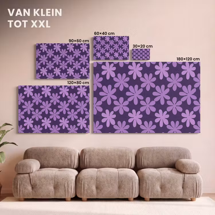 Canvas schilderij - Paars - Botanisch - Bloemen - Retro - Patroon — 7