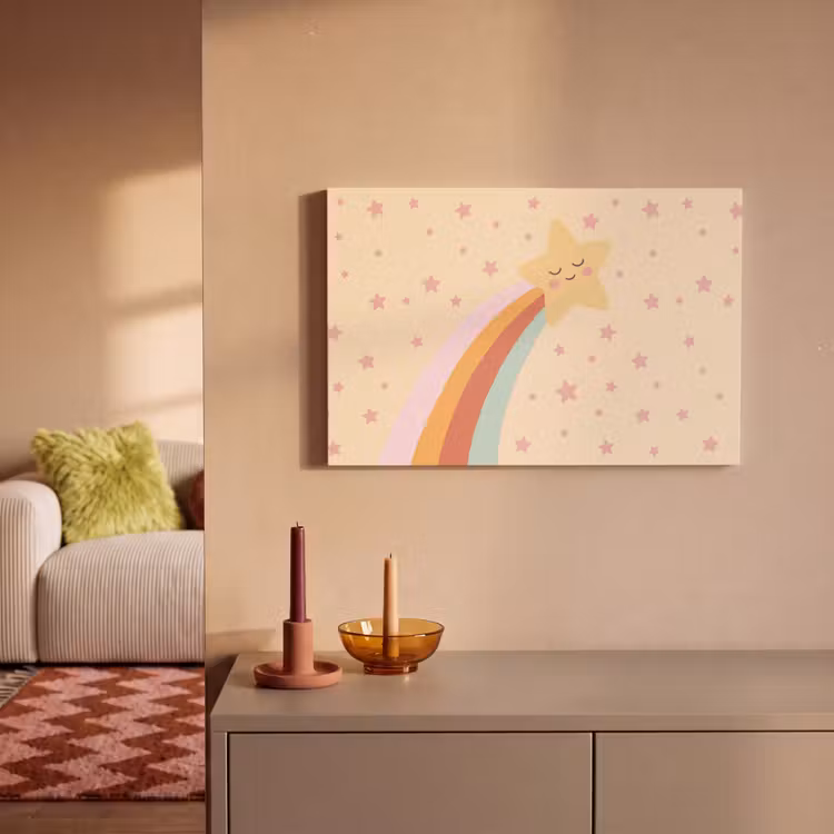 Canvas schilderij - Ster - Regenboog - Nacht - Illustratie - Pastel — 1