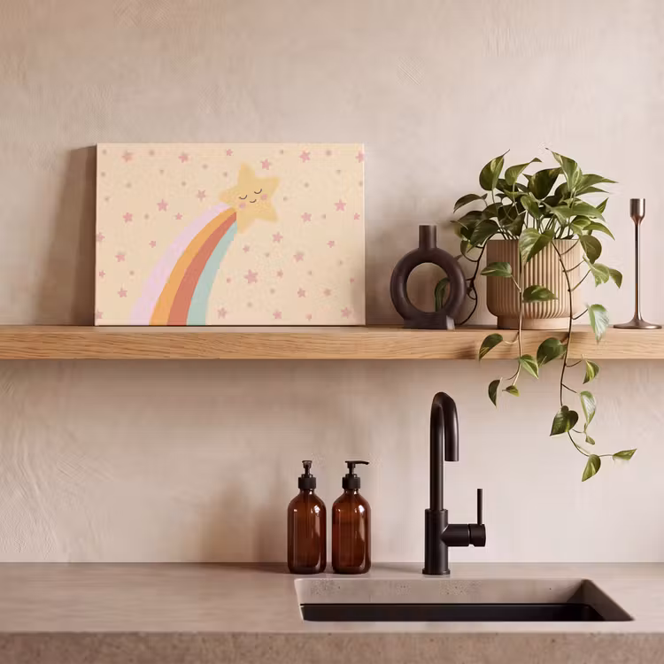 Canvas schilderij - Ster - Regenboog - Nacht - Illustratie - Pastel — 3