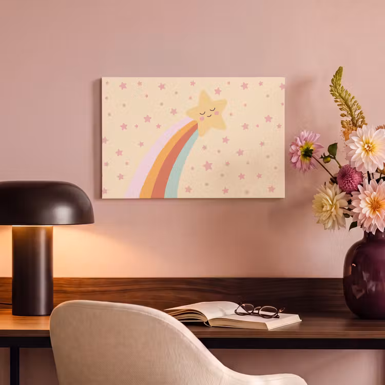 Canvas schilderij - Ster - Regenboog - Nacht - Illustratie - Pastel — 5