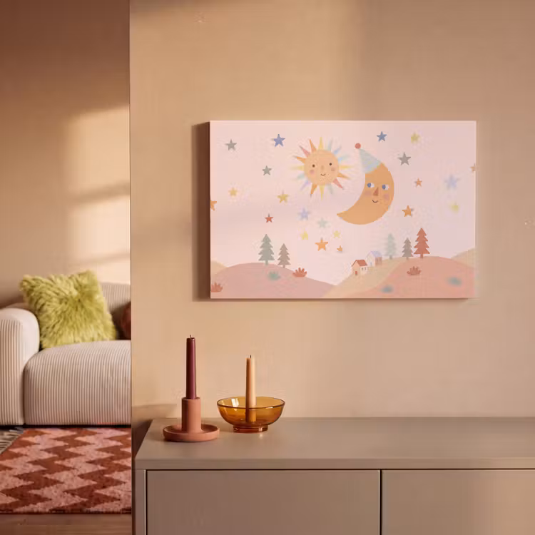 Canvas schilderij - Zon - Maan - Sterren - Kinderkamer - Pastel — 1