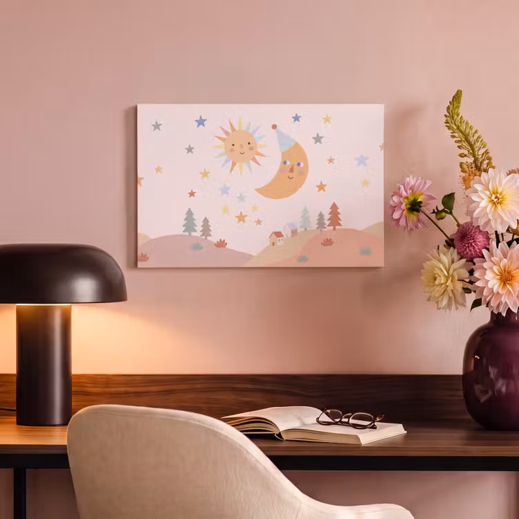 Canvas schilderij - Zon - Maan - Sterren - Kinderkamer - Pastel — 5