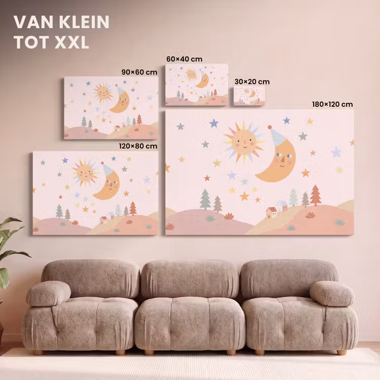 Canvas schilderij - Zon - Maan - Sterren - Kinderkamer - Pastel — 7