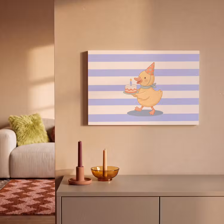 Canvas schilderij - Vogel - Feest - Taart - Kinder - Illustratie — 1