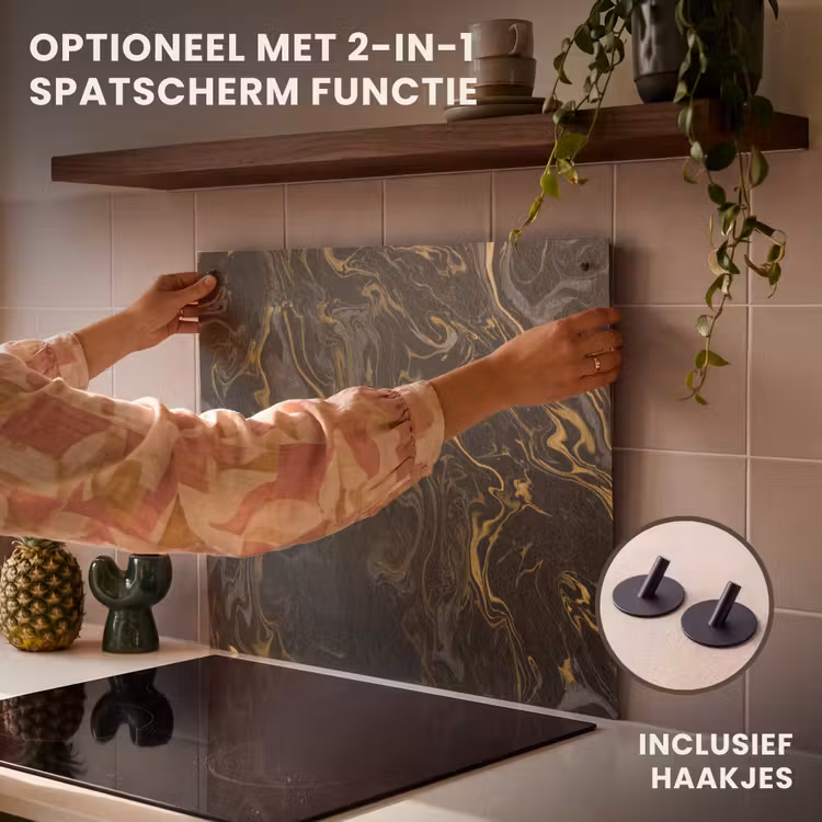 Inductie beschermer - Gouden Rivieren in Zwart Marmer — 10