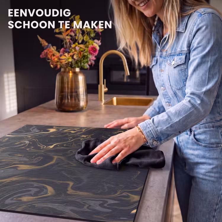 Inductie beschermer - Gouden Rivieren in Zwart Marmer — 6