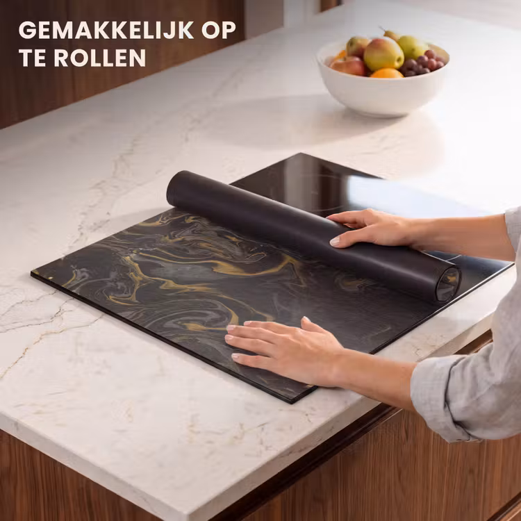 Inductie beschermer - Gouden Rivieren in Zwart Marmer — 7