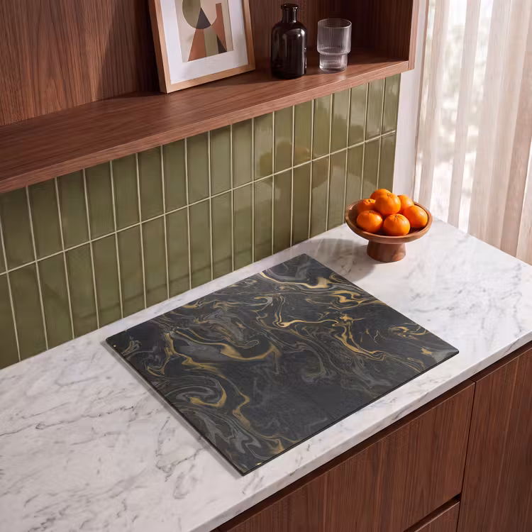 Inductie beschermer - Gouden Rivieren in Zwart Marmer — 8