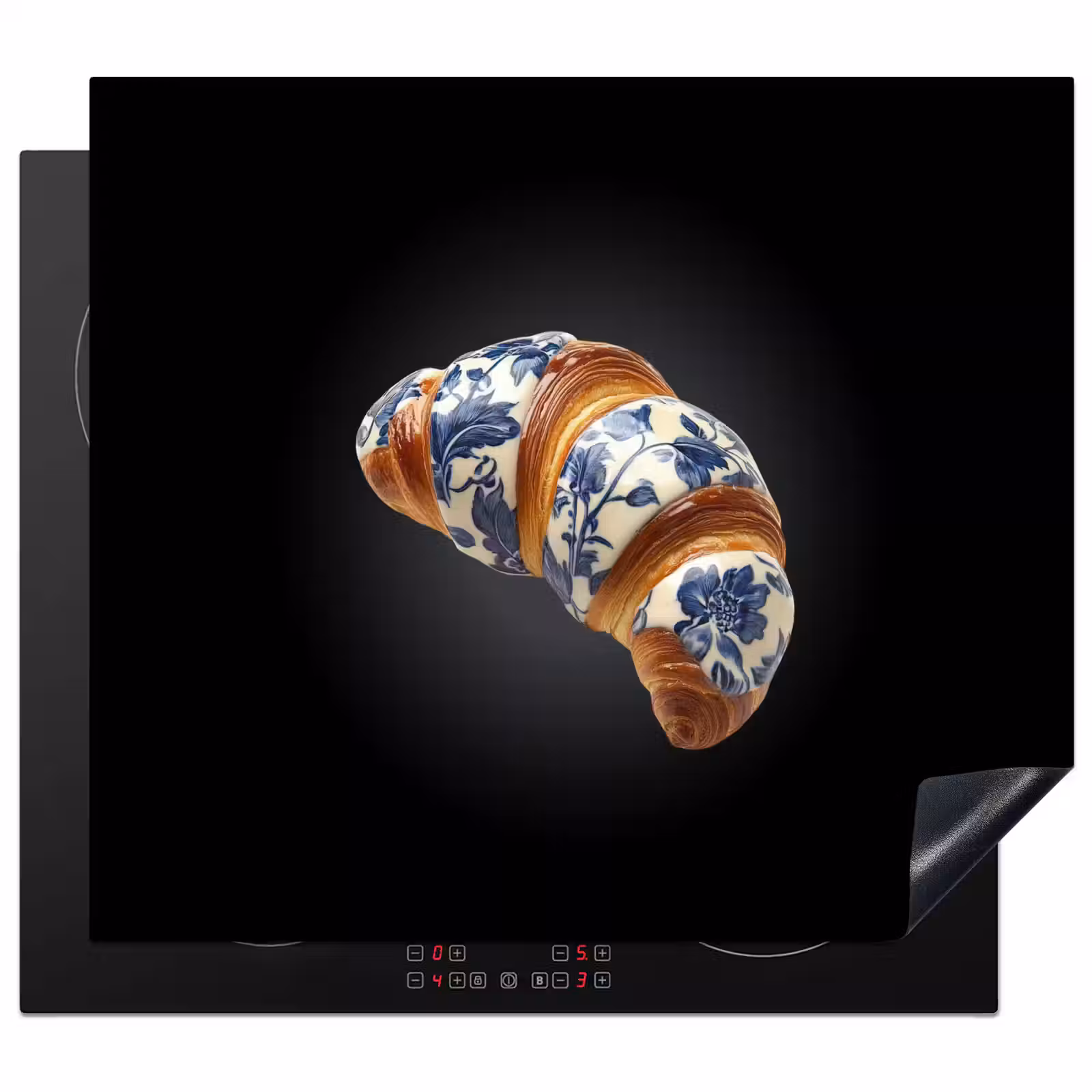 Inductie beschermer - Croissant - Bloemenpatroon - Delftsblauw — 1
