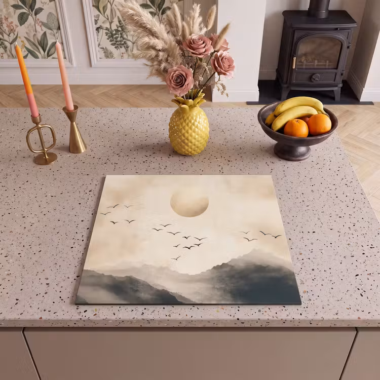 Inductie beschermer - Landschap - Japandi - vogel — 2