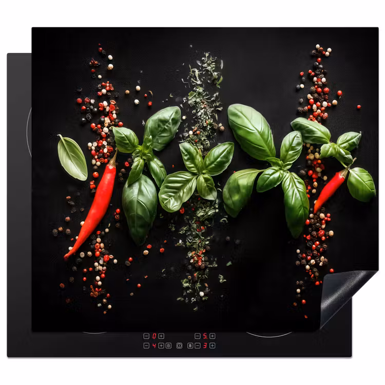 Inductie beschermer - Chilipepers - Basilicum - Blaadjes - Rood