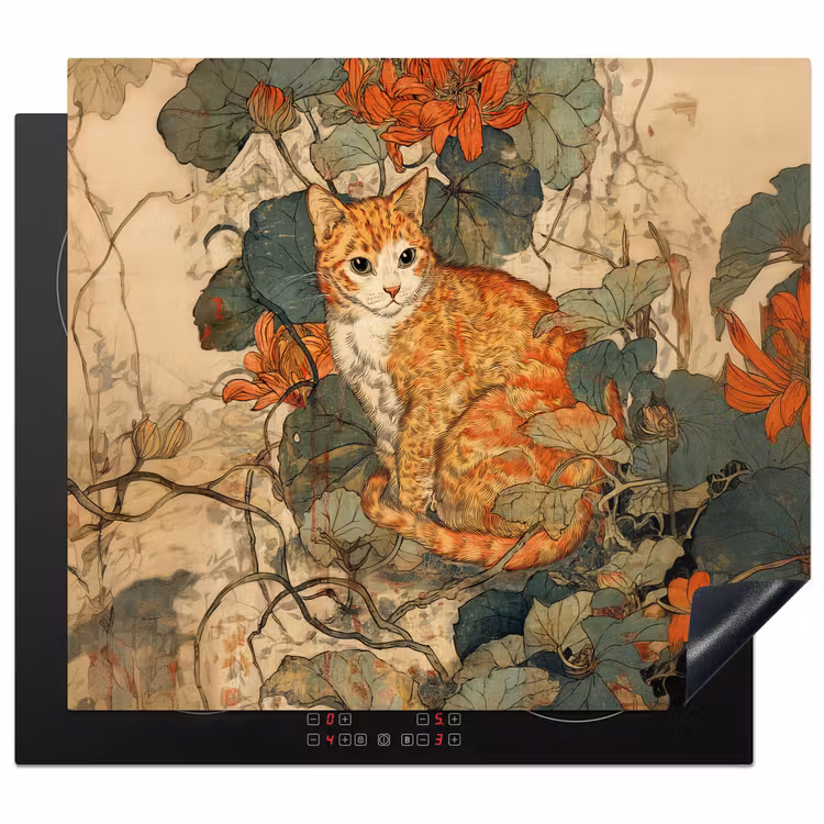 Inductie beschermer - Kat - Sierlijk - Bloemen — 1
