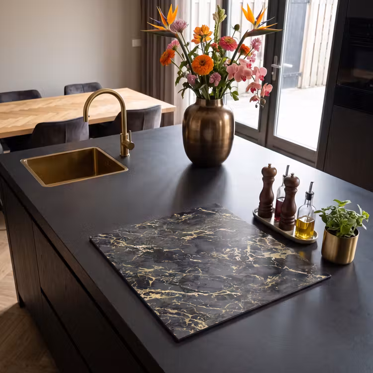 Inductie beschermer - Marmer - Zwart - Goudstructuur — 5