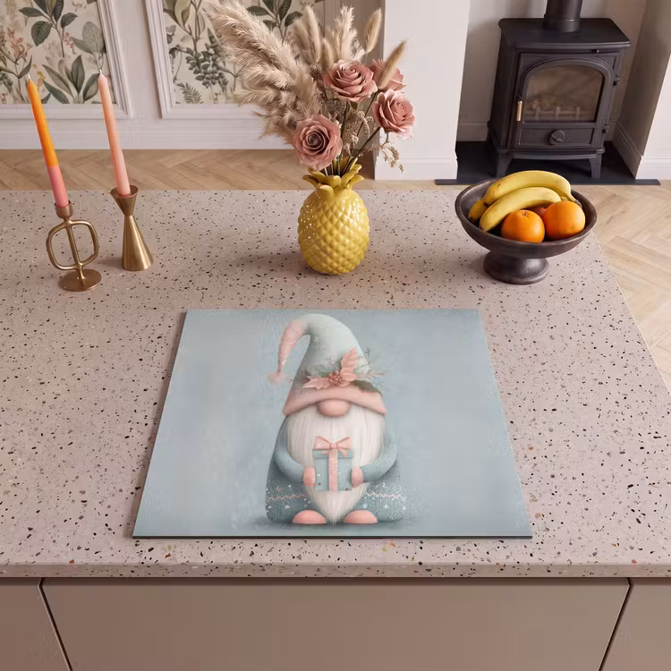 Inductie beschermer - Kerstkabouter met Cadeau Mintgroen Roze — 2