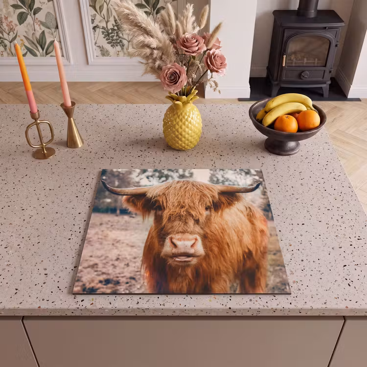 Inductie beschermer - Koe- Schotse hooglander - Hoorns - Bruin - Landschap — 2