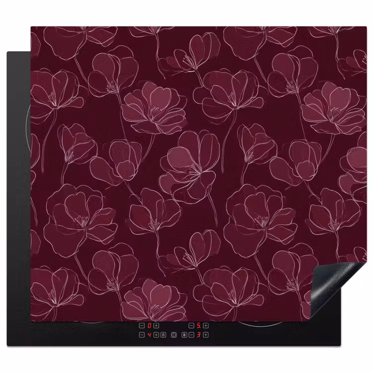 Inductie beschermer - Bloemen - Patroon - Bordeauxrood