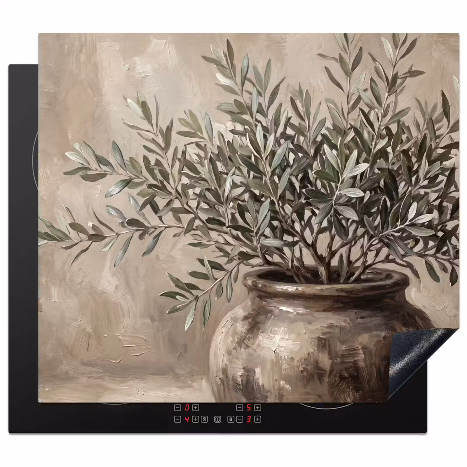 Inductie beschermer - Olijfplant - Aardenpot - Abstract - Beige — 1