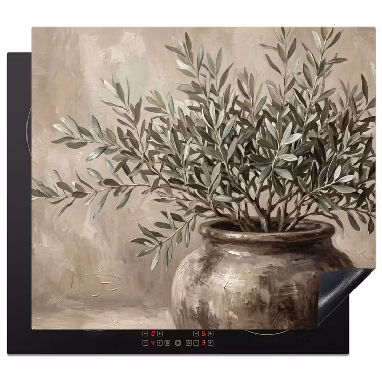 Inductie beschermer - Olijfplant - Aardenpot - Abstract - Beige — 1