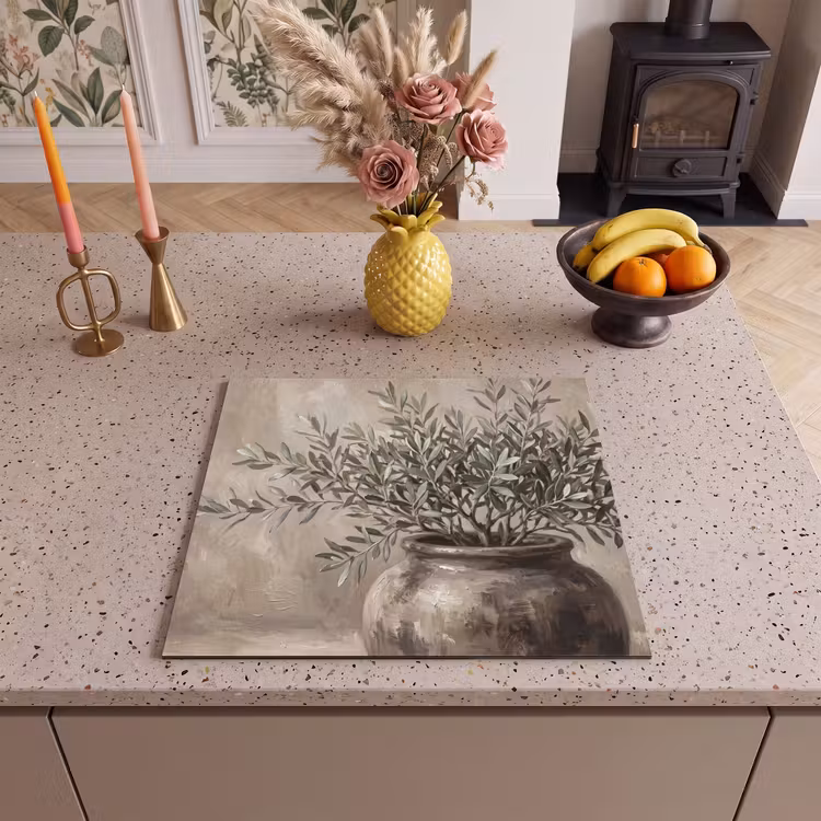 Inductie beschermer - Olijfplant - Aardenpot - Abstract - Beige — 2