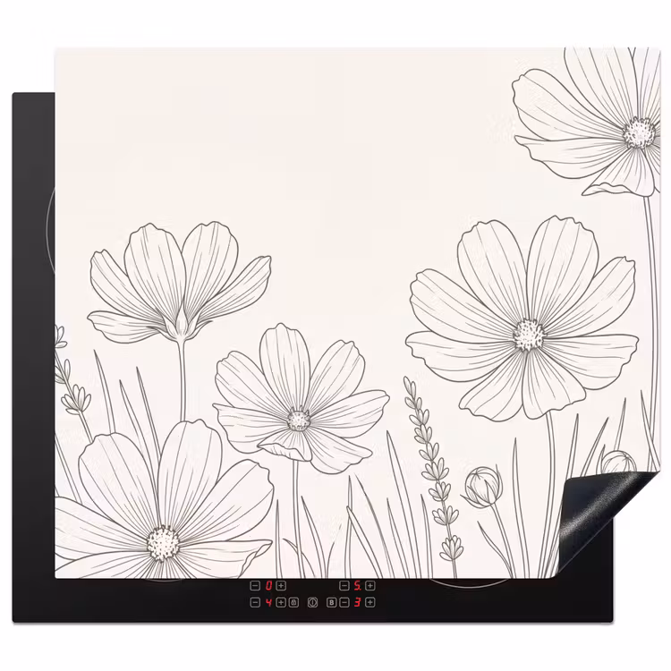 Inductie beschermer - Minimalistisch - Modern - Bloemen - Beige