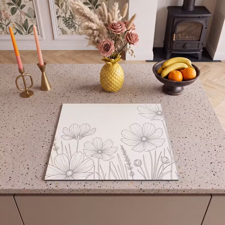 Inductie beschermer - Minimalistisch - Modern - Bloemen - Beige — 2