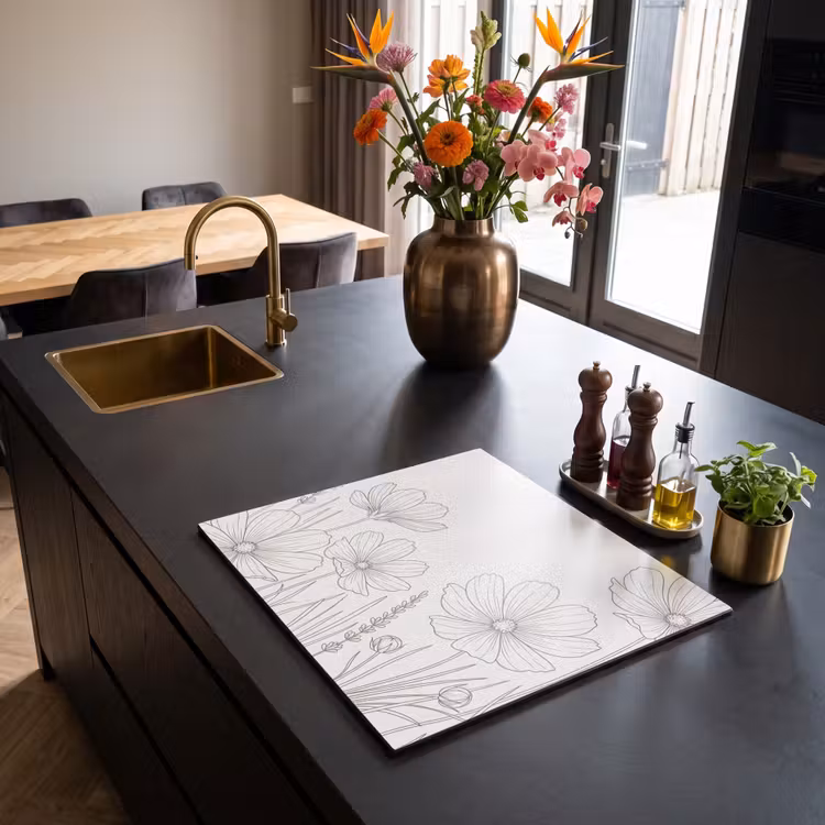 Inductie beschermer - Minimalistisch - Modern - Bloemen - Beige — 5