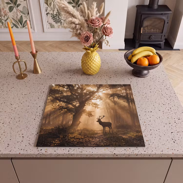Inductie beschermer - Hert - Bos - Mistig - Natuur - Goud — 2