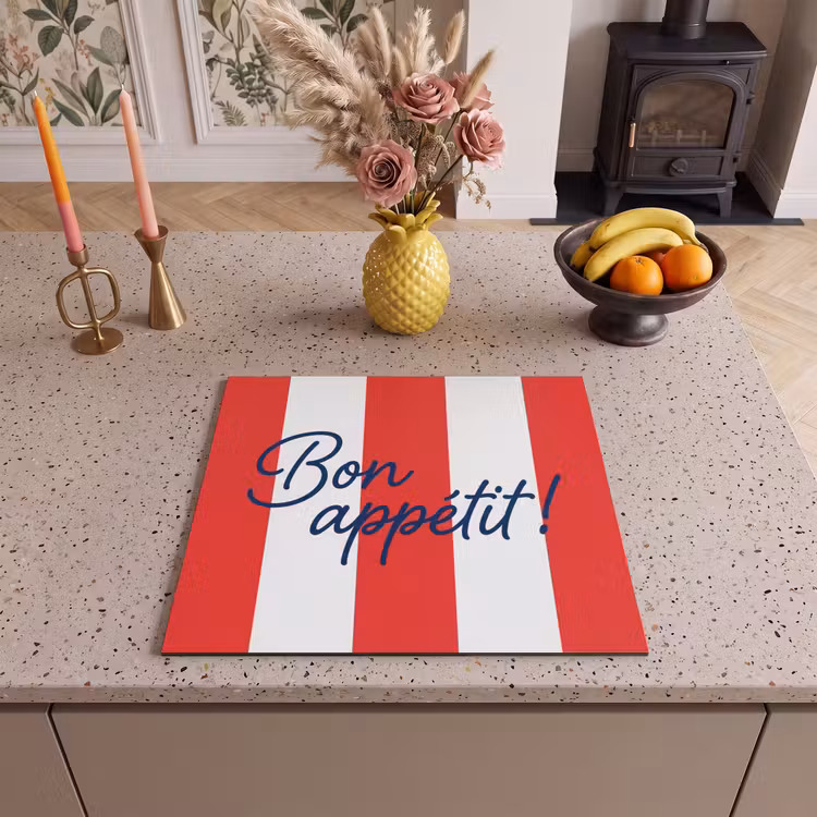 Inductie beschermer - Eten - Spreuk - Keuken - Grafisch - Rood-Wit — 2