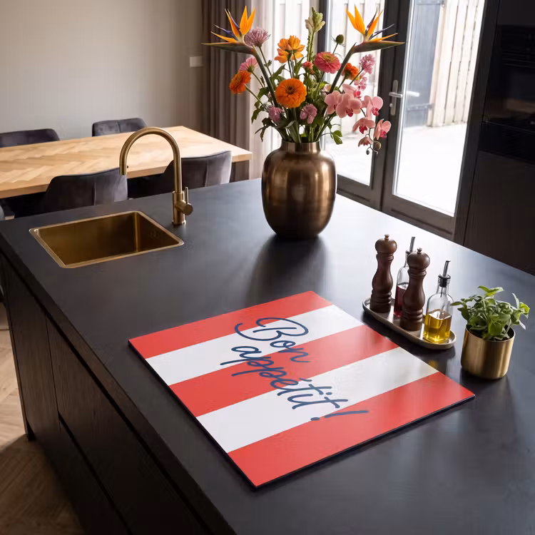 Inductie beschermer - Eten - Spreuk - Keuken - Grafisch - Rood-Wit — 5