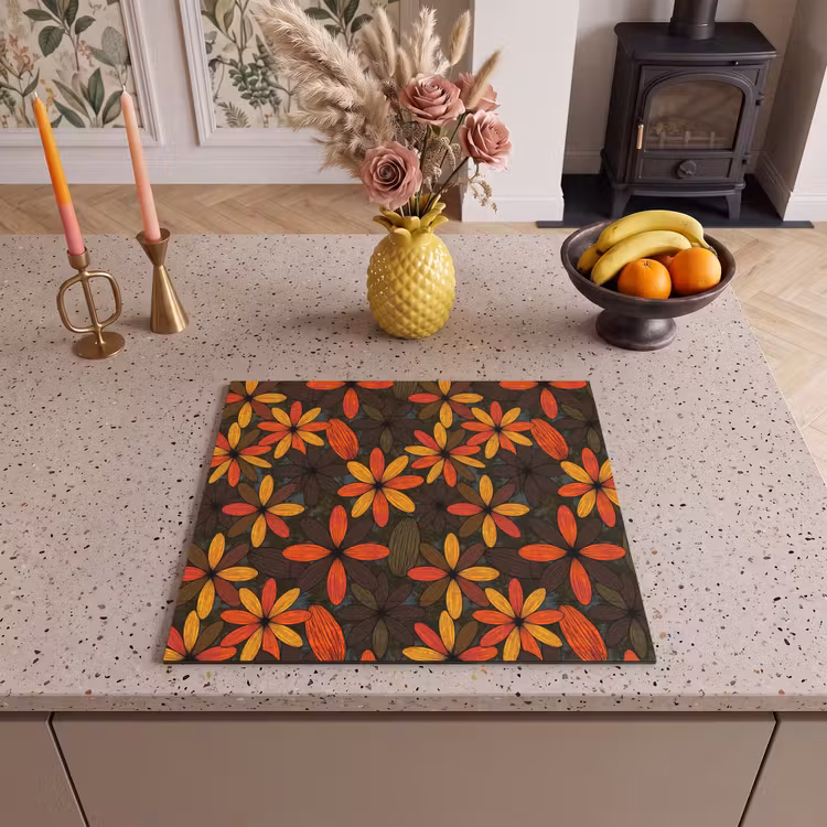 Inductie beschermer - Oranje - Retro - Bloemen - Herfst — 2