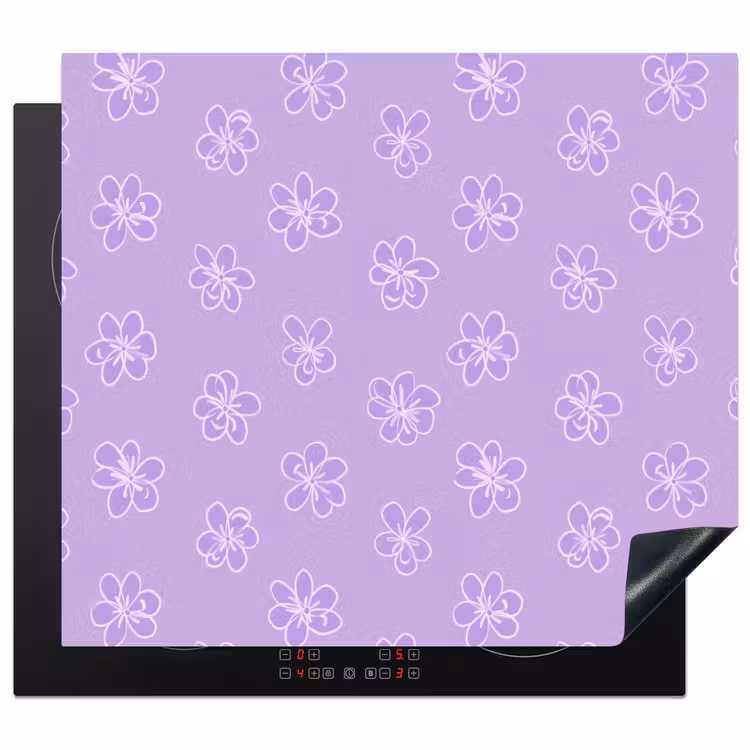 Inductie beschermer - Lila - Botanisch - Bloemen - Handgetekend - Patroon — 1