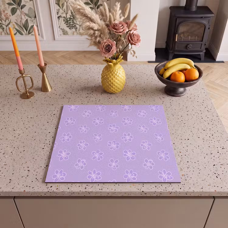 Inductie beschermer - Lila - Botanisch - Bloemen - Handgetekend - Patroon — 2