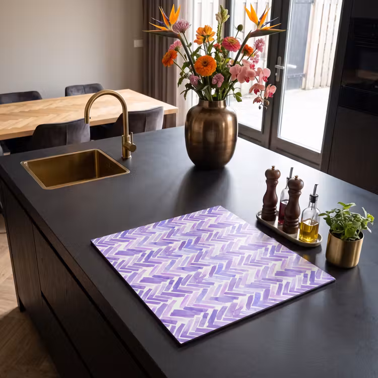 Inductie beschermer - Paars - Visgraat - Aquarel - Penseelstreken - Patroon — 5