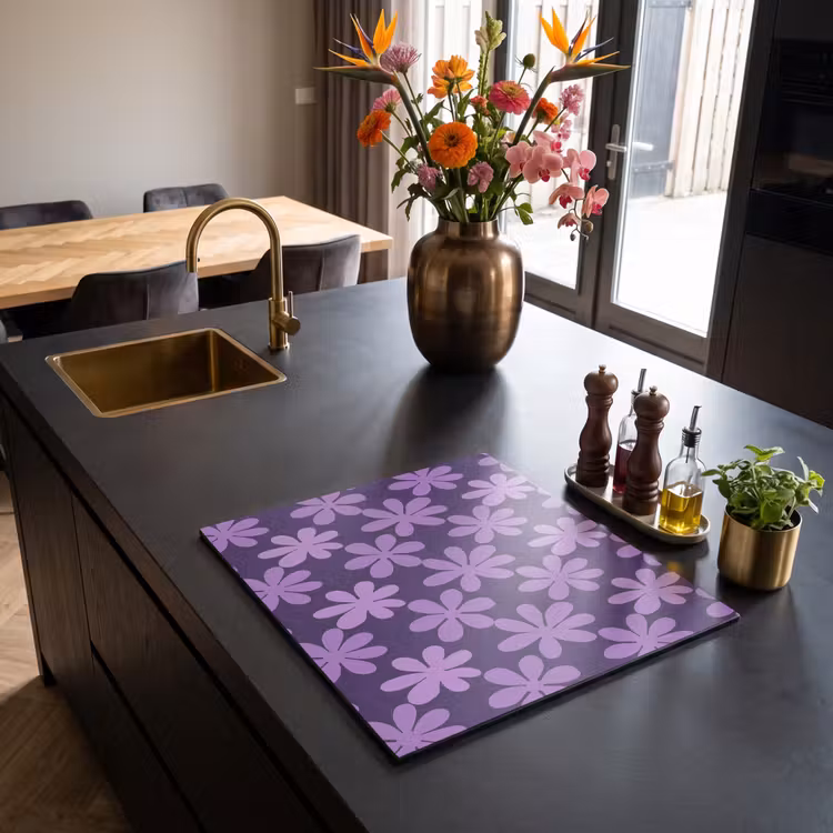 Inductie beschermer - Paars - Botanisch - Bloemen - Retro - Patroon — 5