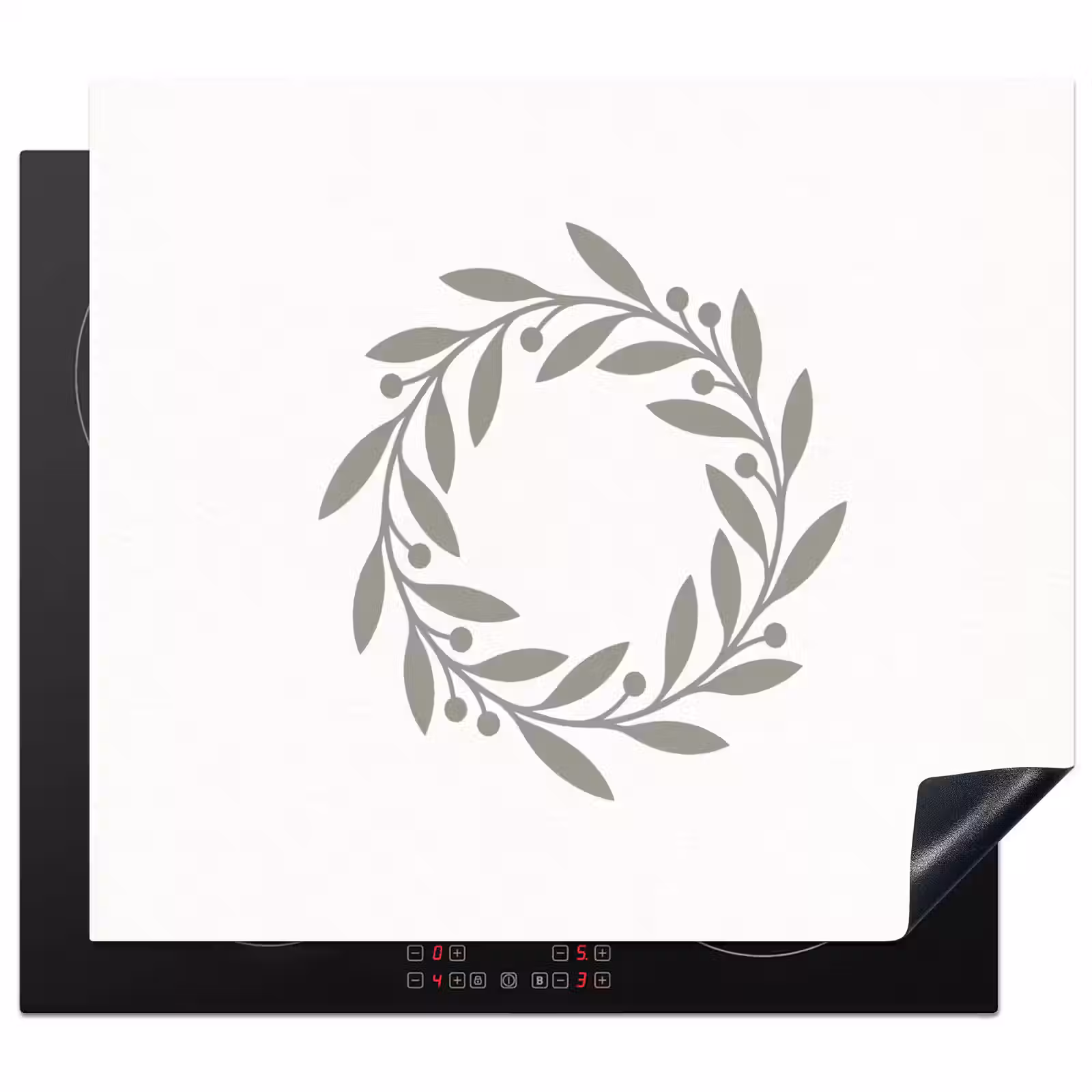 Inductie beschermer - Krans - Bladeren - Natuur - Minimalistisch - Grijs — 1