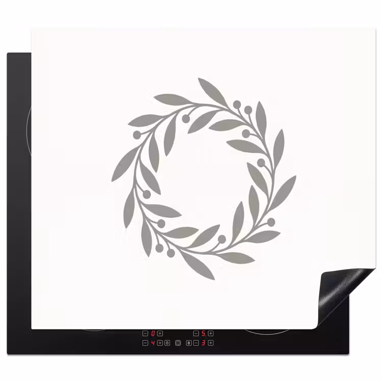 Inductie beschermer - Krans - Bladeren - Natuur - Minimalistisch - Grijs — 1