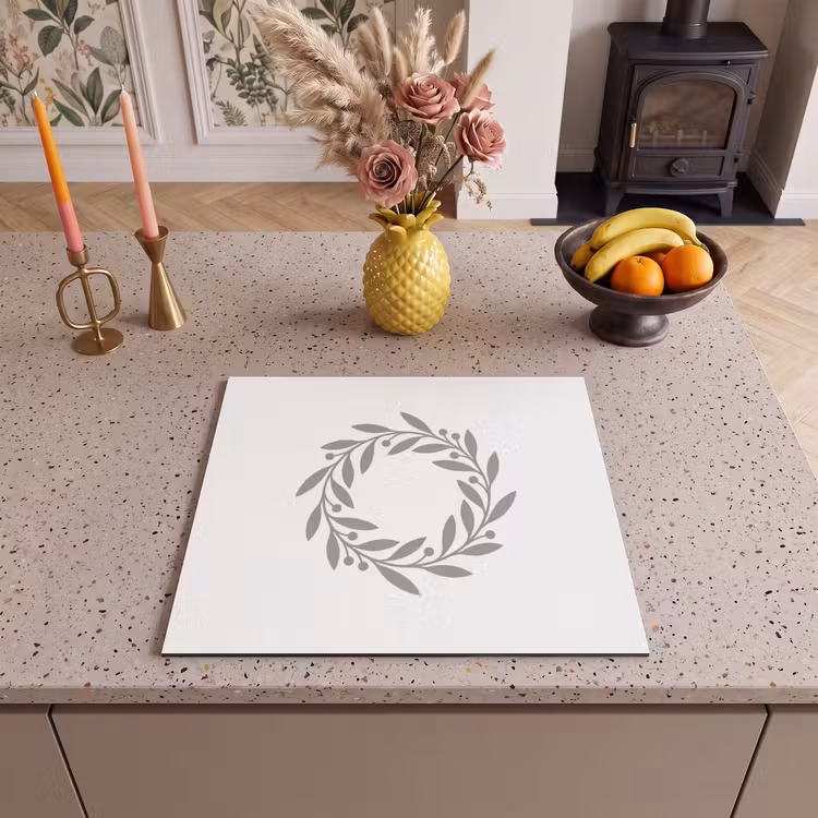 Inductie beschermer - Krans - Bladeren - Natuur - Minimalistisch - Grijs — 2