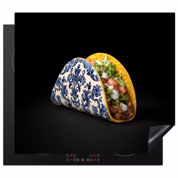 Inductie beschermer - Taco - Vlees - Salade - Delftsblauw - Motief