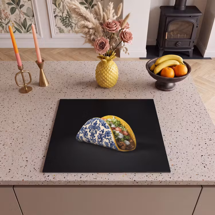 Inductie beschermer - Taco - Vlees - Salade - Delftsblauw - Motief — 2