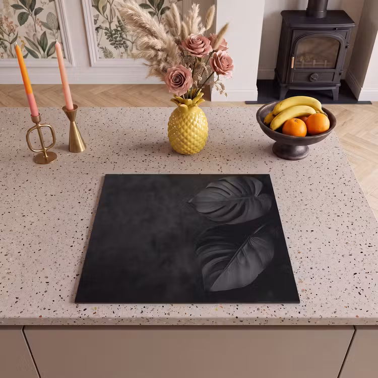 Inductie beschermer - Monstera Bladeren Zwart Wit — 2