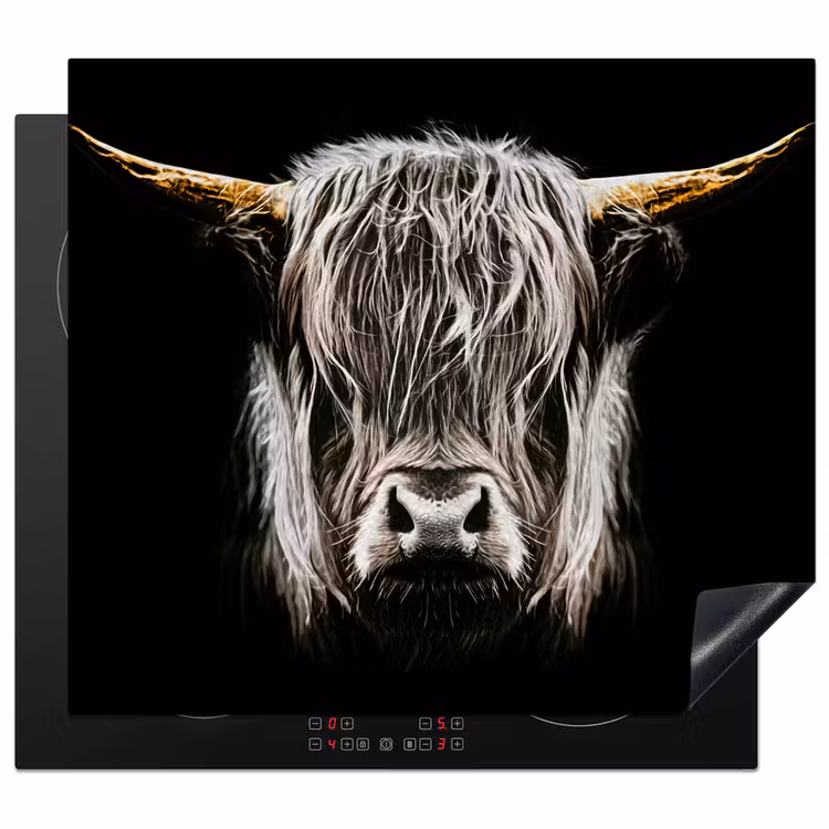 Inductie beschermer - Schotse hooglander - Goud - Hoorns - Zwart wit - Koe - Dieren