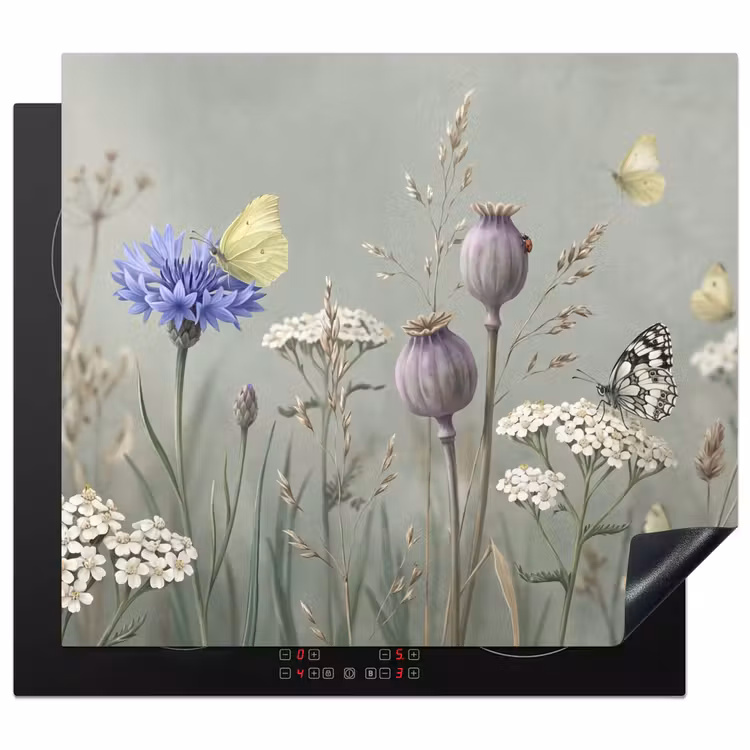 Inductie beschermer - Vlinders - Wildbloemen - Illustratie - Kleurrijk