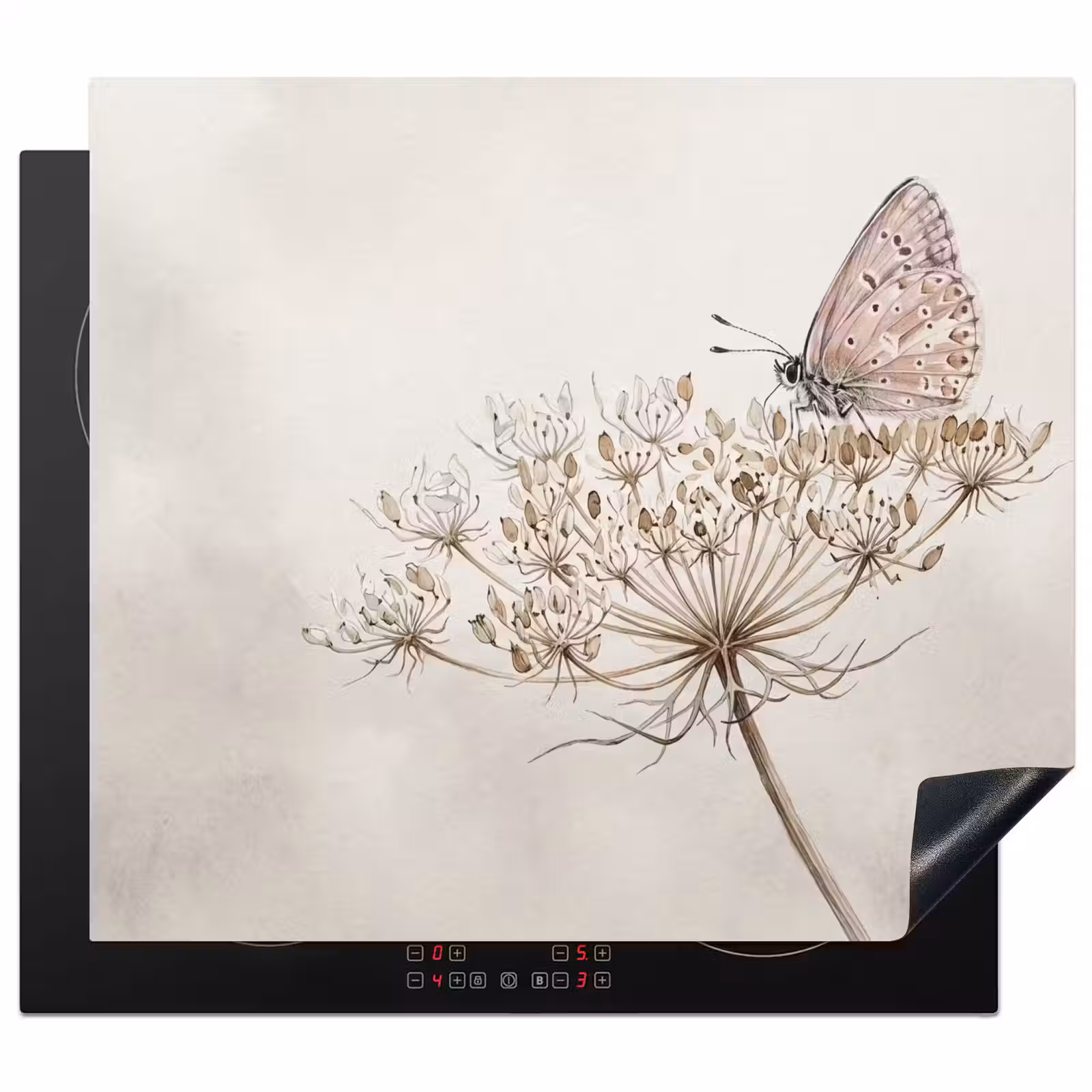 Inductie beschermer - Vlinder - Bloem -Natuur - Beige — 1