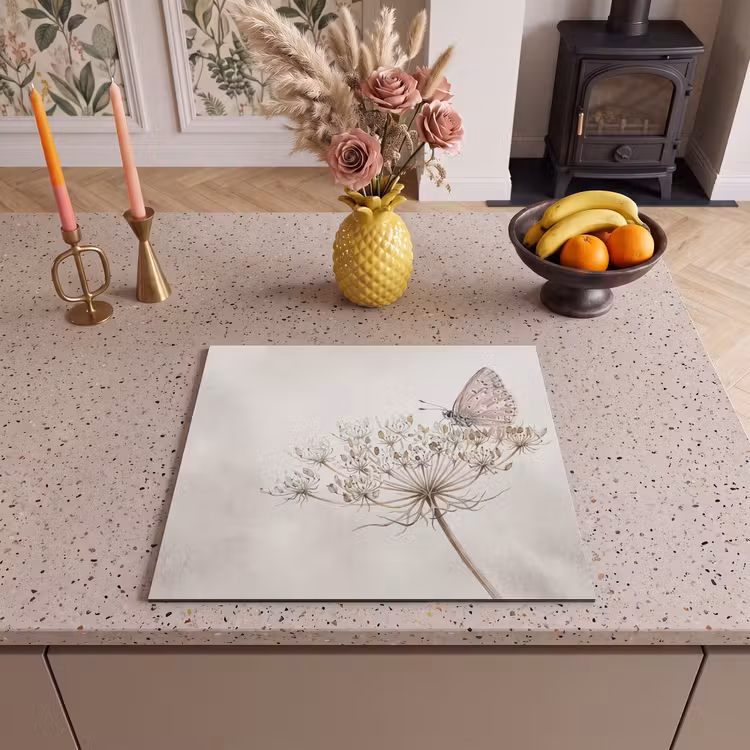 Inductie beschermer - Vlinder - Bloem -Natuur - Beige — 2