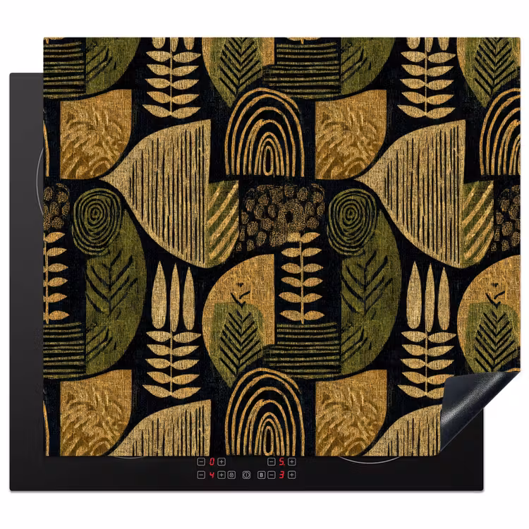 Inductie beschermer - Zwart - Okergeel - Botanisch - Textuur — 1