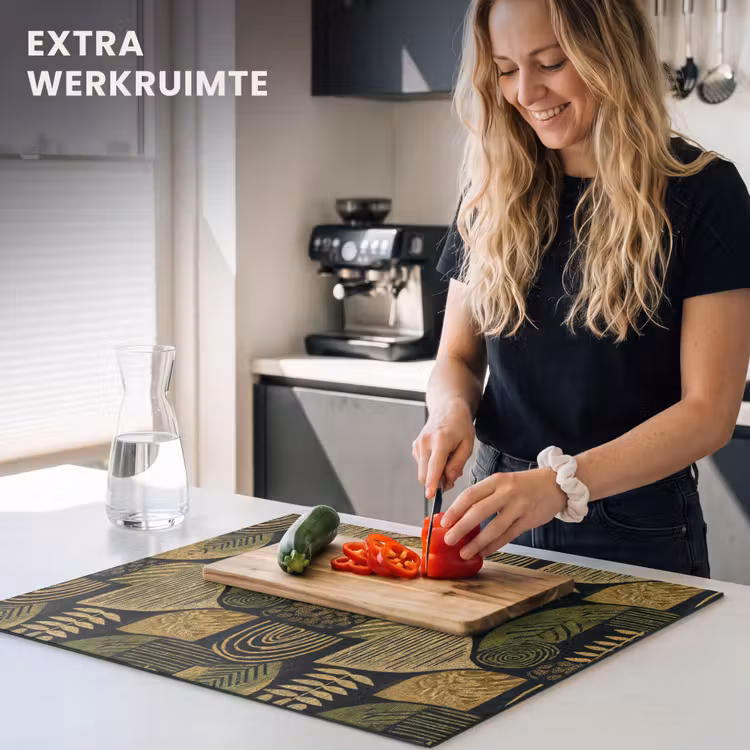 Inductie beschermer - Zwart - Okergeel - Botanisch - Textuur — 4