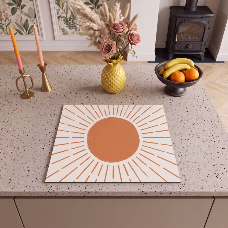 Inductie beschermer - Zon - Stralen - Abstract - Terracotta - Modern — 2