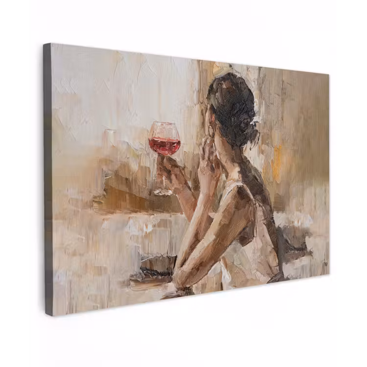 Canvas schilderij - Olieverf - Vrouw - Wijn — 1