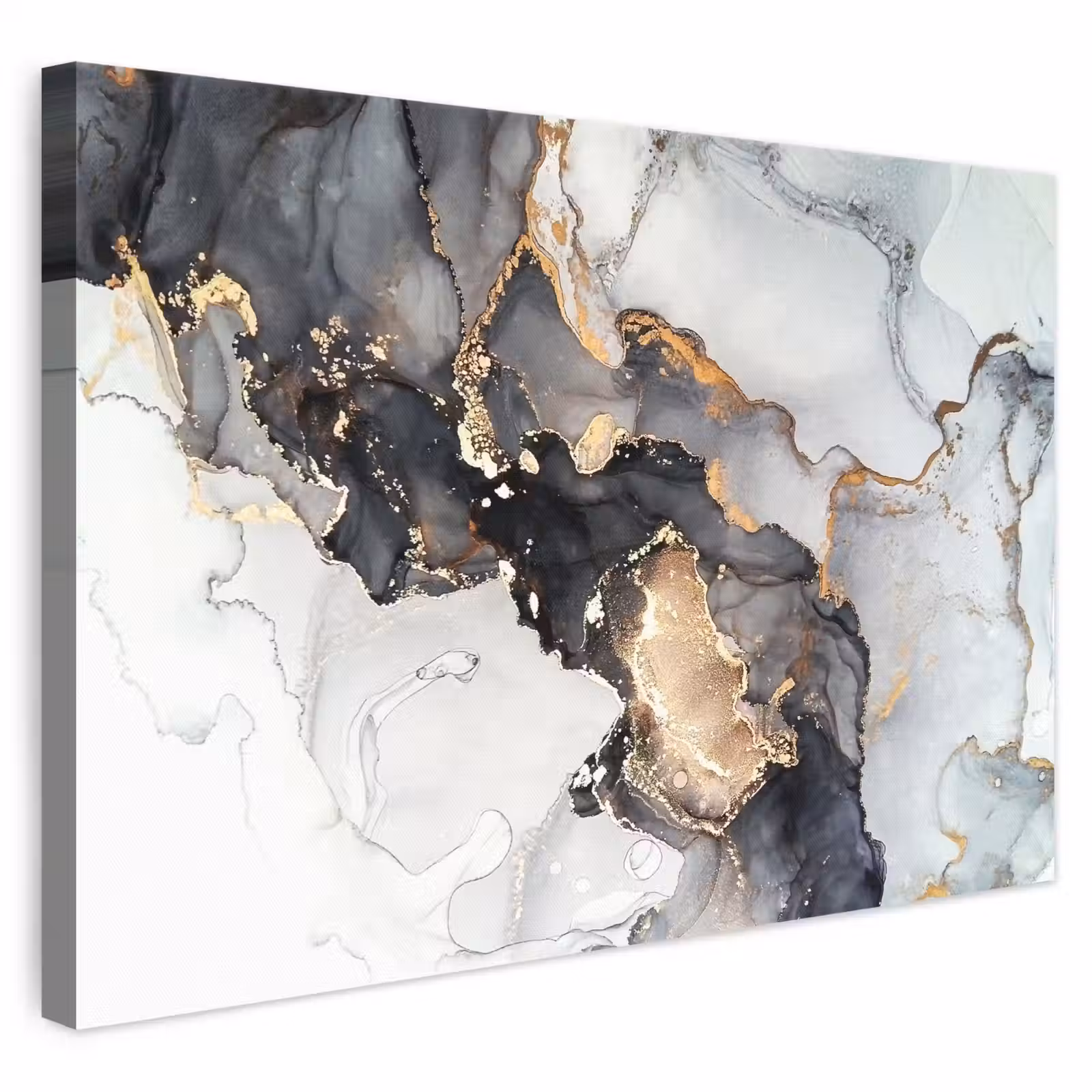 Canvas schilderij - Marmer - Goud - Abstract - Zwart Wit - Luxe — 1