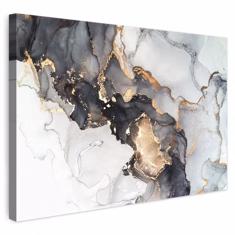 Canvas schilderij - Marmer - Goud - Abstract - Zwart Wit - Luxe — 1